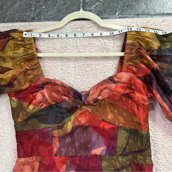 NWT HutchTwist Front Puff Sleeve Elegant Multicolor Women's Midi Dress SZ Small - Picture 11 of 16